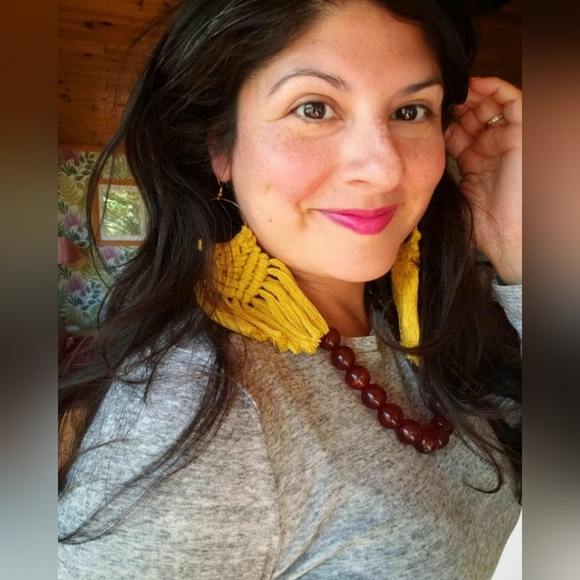 Macrame Earrings - Sunshine Yellow - Picture 5 of 7